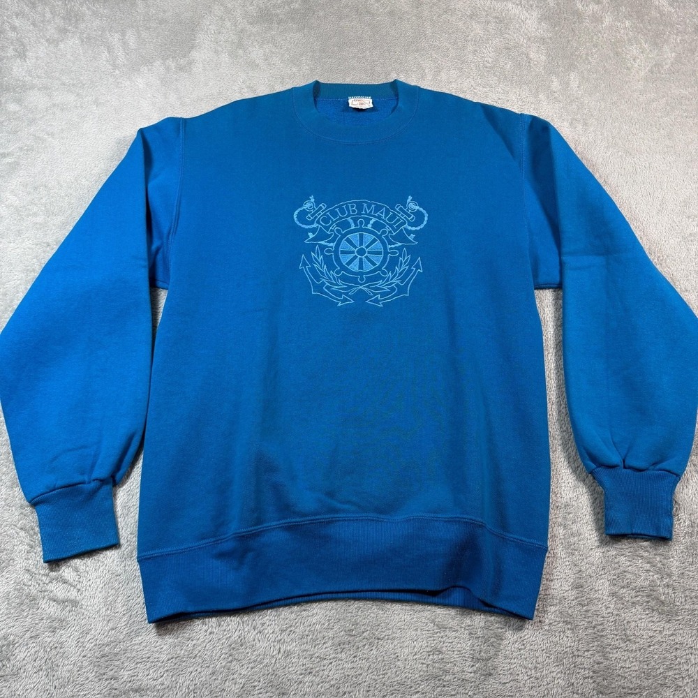 Vintage Crazy Shirts Sweatshirt Mens Medium Blue Club Maui Nautical Crewneck USA